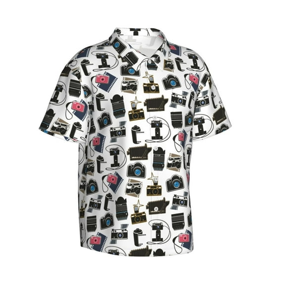 Lsque Cool Camera pattern Hawaiian Shirt for Men, Unisex Summer Beach Casual Short Sleeve Button Down Shirts-XX-Large
