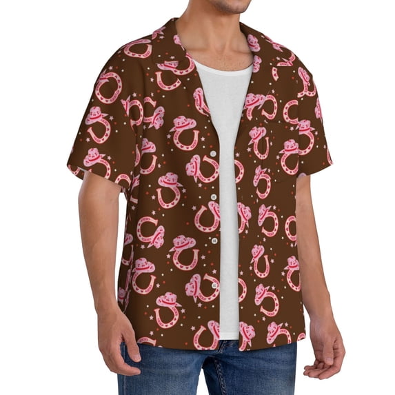 Lsque Cool Cowgirl print Men's Cuban Collar Short Sleeve Shirt Summer Beachwear Casual Button Down Fashionable Vacation Leisure Shirt-3X-Large