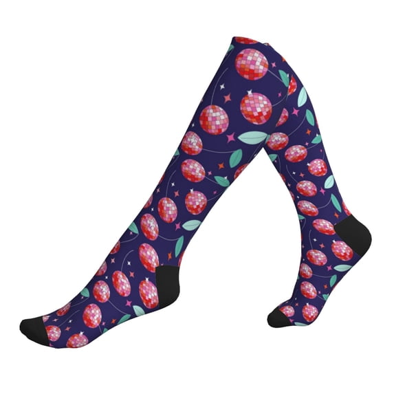 Lsque Cool Mirror Cherries Pattern Sport Compression Socks for Men & Women 15-20 mmHg Knee High Nurse Pregnant Running Medical and Travel Athletic