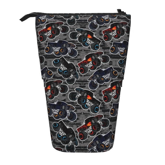 Lsque Cool Off-Road Vehicle Pattern Telescopic Pencil Bag Pen Holder Stationery Case, Stand-up Retractable Transformer Bag Organizer