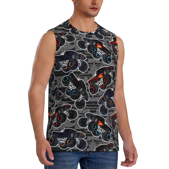 Lsque Cool Off-Road Vehicle Print Men's Cotton Blend Sleeveless Muscle Shirts (S-3XL)- Moisture Wicking, Odor Protection, UPF 30+,Large