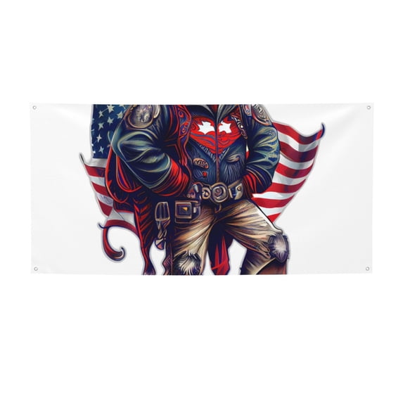 Lsque Cool Patriotic Buffalo Cowboy Pattern Party Banner, Festive Banner , Holiday Celebrations and Events for Carnival Birthday Party Festival Decorations-Small