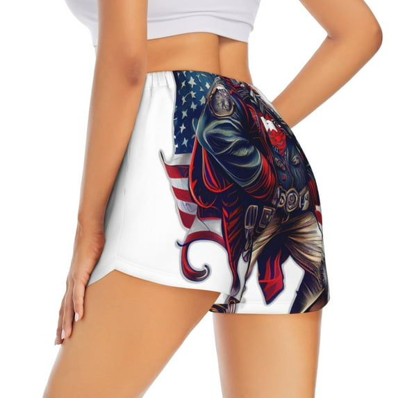 Lsque Cool Patriotic Buffalo Cowboy Printed Women's Running Shorts with Liner Pockets,Elastic Quick Dry Workout Athletic Gym Yoga Shorts,Womens High Waist Shorts-Large