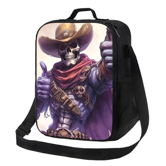Lsque Cool Skull Cowboy Lunch Bag Lunch Box for Women Men Reusable Insulated Lunch Tote Bag,Leakproof Thermal Cooler Sack Food Handbags Case High Capacity