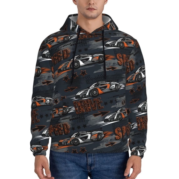 Lsque Cool Sports Car Pattern Casual Men's Hoodie,Hooded Sweatshirt with Kangaroo Pocket,Pullover Hoodie-Large