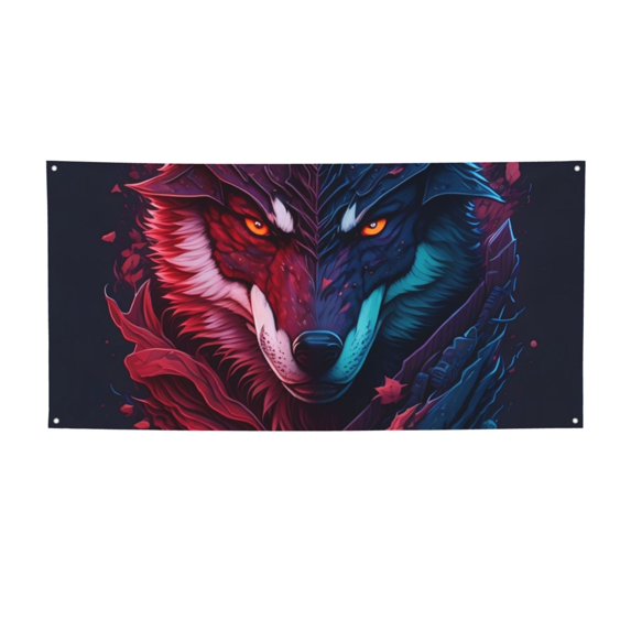 Lsque Cool Wolf Head Pattern Party Banner, Festive Banner , Holiday Celebrations and Events for Carnival Birthday Party Festival Decorations-Medium