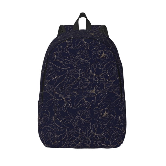 Lsque Copper-Gold Gloss Outline Peony Pattern Canvas Daypack, Durable Backpack, High-quality Versatile Backpack,Vintage Compact Backpack-Small