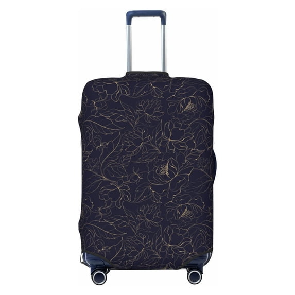 Lsque Copper-Gold Gloss Outline Peony Printed Luggage Cover, Travel Luggage Protector,Scratch and Dirt Resistant, Fits 18-32 Inch Luggage - X-Large