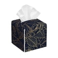 thumbnail image 1 of Lsque Copper-Gold Gloss Outline Rose Printed Tissue Box Cover Holder, Facial Paper Organizer Dispenser,Square with Bottom Belt, PVC Leather Decorative Organizer, 1 of 8