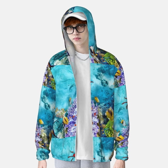 Lsque Corals and Tropical Fish UPF 50+ Lightweight Sun Protection Men's Women's Long Sleeve Shirt, Hoodie Performance -Small