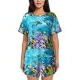 thumbnail image 1 of Lsque Corals and Tropical Fish Women's Short-Sleeved Pajama Set - 2 Piece Soft and Lightweight Sleepwear Set-Small, 1 of 9
