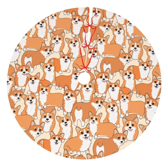 Lsque Corgi Animal Print Christmas Tree Skirt, Tree Skirt with Ties or Velcro, Perfect for Holiday Decorations, Halloween, and New Year-30"