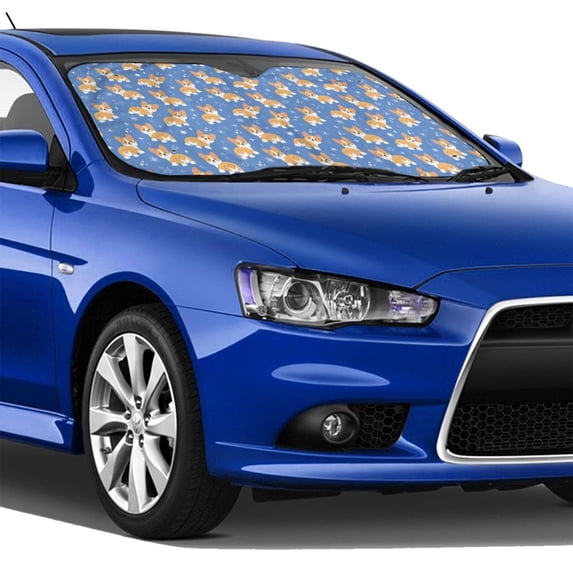 Lsque Corgi Car Windshield Sun Shade | Accordion Folding Style Auto Shade for Car Truck SUV Van | Blocks UV Rays Sun Visor Protector | Medium