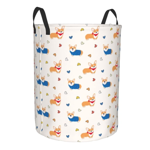 Lsque Corgi Dog And Heart pattern Laundry Hamper Basket, Tall Woven Rope Hamper Basket for Clothes, Lightweight Storage Basket, Collapsible Waterproof-Medium