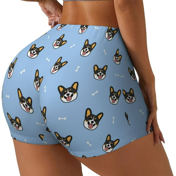 Lsque Corgi Dog Pattern High Waisted Biker Shorts for Women-Tummy Control Fitness Athletic Workout Running Yoga Gym Shorts,Moisture-Wicking-XX-Large