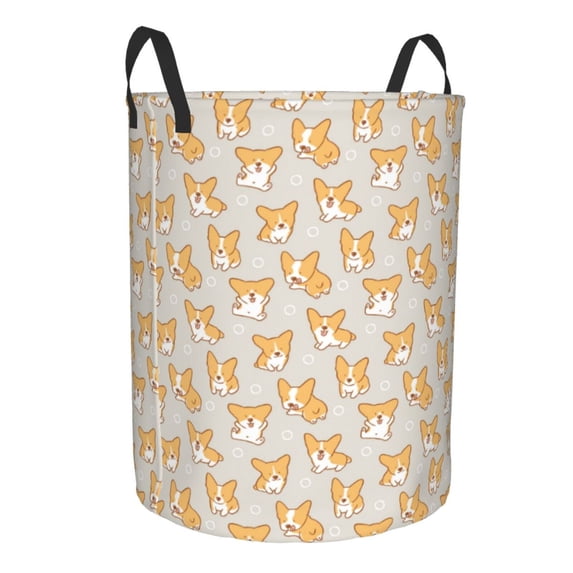 Lsque Corgi Dog pattern Laundry Hamper Basket, Tall Woven Rope Hamper Basket for Clothes, Lightweight Storage Basket, Collapsible Waterproof-Medium