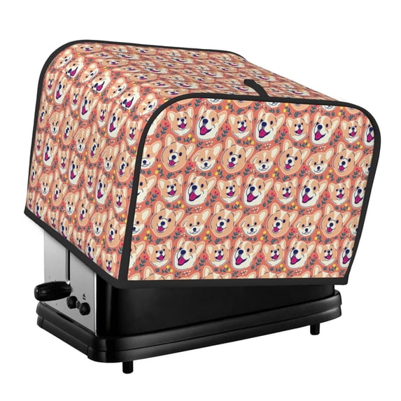 Lsque Corgi Head with Floal Print 4 Slice Toaster Cover , Kitchen Appliance Dustproof Protector , Toaster Protector Dustproof Kitchen Appliance Cover