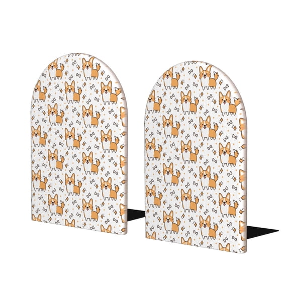 Lsque Corgi with Hearts Printed Wood Bookends,Non-Skid Bookend for Shelves,Heavy Duty Support Bookends,Non-Slip Foam Pads for Office, Home, and Library,1 Pair