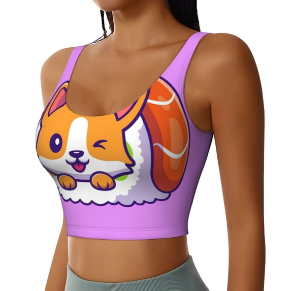 Lsque Corgi In Sushi Roll Printed Women'S Sports Bra, Compression, Moisture Wicking, High-Impact Sports Bra For Women,Supportive sports bra-XX-Large