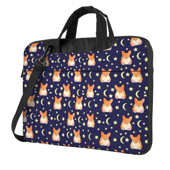 Lsque Corgi Lying With Moons And Stars Pattern Laptop Bag – Portable & Slim Single-Shoulder Computer Case with Adjustable Strap, Protective, Lightweight for 13”/14”/15.6” Laptops