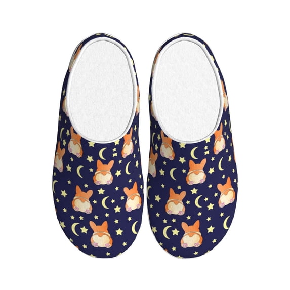 Lsque Corgi Lying With Moons And Stars Pattern Womens Comfort Cotton on Scuff With Memory Foam and Anti-skid Sole Slipper-37/38
