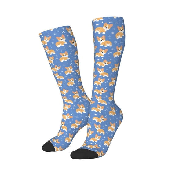 Lsque Corgi Printed Crew Socks Men's Women's LightWeight Thin Casual Calf Socks ,Knee High Socks,Cotton Socks