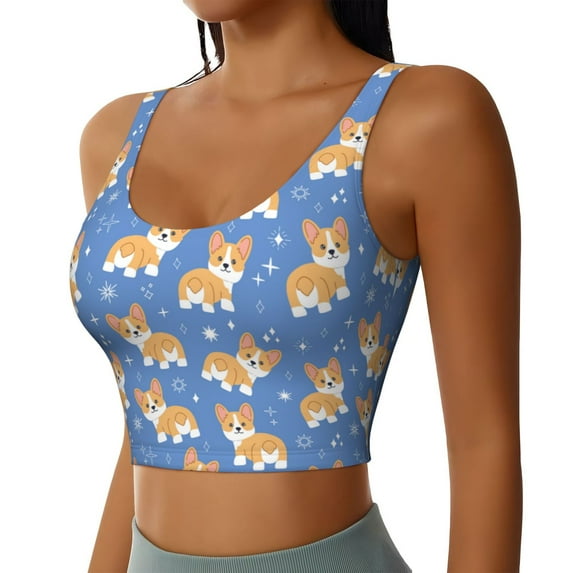 Lsque Corgi Printed Women'S Sports Bra, Compression, Moisture Wicking, High-Impact Sports Bra For Women,Supportive sports bra-Large