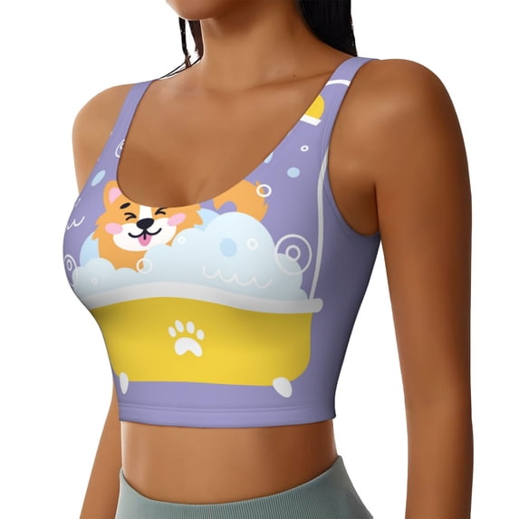 Lsque Corgi Washing in Bathtub Printed Women'S Sports Bra, Compression, Moisture Wicking, High-Impact Sports Bra For Women,Supportive sports bra-XX-Large