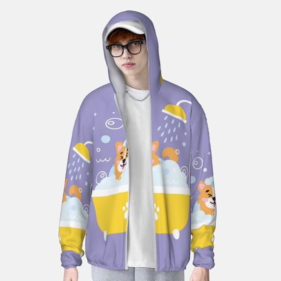 Lsque Corgi Washing in Bathtub UPF 50+ Lightweight Sun Protection Men's Women's Long Sleeve Shirt, Hoodie Performance -Large