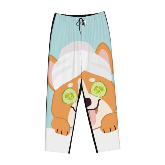 Lsque Corgi With Towel Ans Slice Cucumber Print Women's Pajama Pants, Lounge Pant - Comfortable Home Wear,Elastic Waistband, Stylish Design-