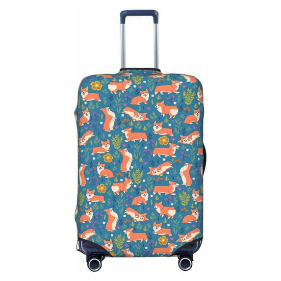 Lsque Corgi with Flowers Printed Luggage Cover, Travel Luggage Protector,Scratch and Dirt Resistant, Fits 18-32 Inch Luggage - Small