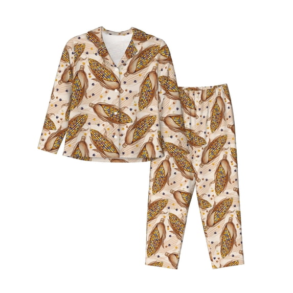 Lsque Corn 5 Pattern Long Sleeve Pajama Set for Women - Soft 2-Piece Sleepwear and Loungewear Set with Pockets, Comfy Nightwear-XX-Large