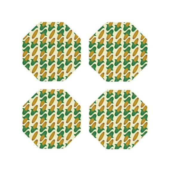 Lsque Corn Pattern 4" Drink Coasters Set of 4, PVC Leather Absorbent Coasters, Table Coaster Set Decorative Coffee Cup Coasters Housewarming Gift -Octagon