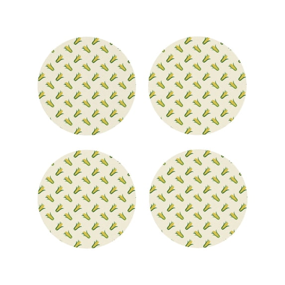 Lsque Corn Pattern 4" Drink Coasters Set of 4, PVC Leather Absorbent Coasters, Table Coaster Set Decorative Coffee Cup Coasters Housewarming Gift -Round Shape