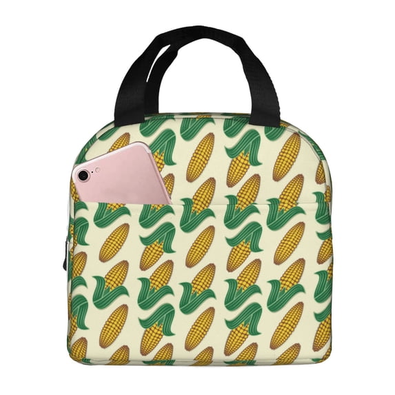 Lsque Corn Pattern Lunch Bag Women/Men Insulated Lunch Box,Small Leakproof Cooler Food Lunch Containers Reusable High Capacity Lunch Tote Bags