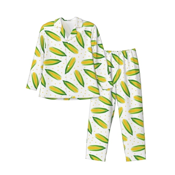 Lsque Corns Pattern Long Sleeve Pajama Set for Men - Soft 2-Piece Sleepwear and Loungewear Set with Pockets, Comfy Nightwear-Medium