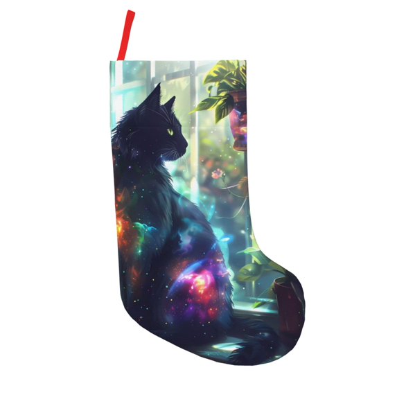 Lsque Cosmic Cat In Window Pattern 18 Inch Christmas Stockings, Festive Holiday Stocking for Christmas Decorations Holiday Decor
