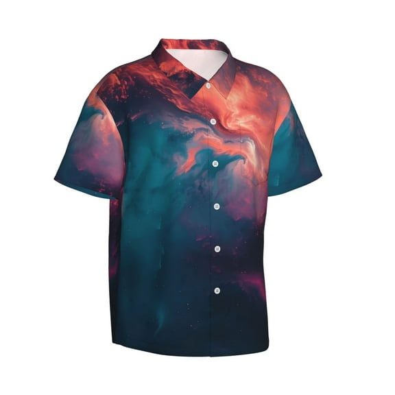 Lsque Cosmic Paint Swirl pattern Hawaiian Shirt for Men, Unisex Summer Beach Casual Short Sleeve Button Down Shirts-XX-Large