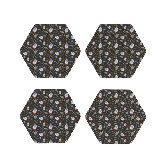 Lsque Cosmic Pattern 4" Drink Coasters Set of 4, PVC Leather Absorbent Coasters, Table Coaster Set Decorative Coffee Cup Coasters Housewarming Gift -Hexagon