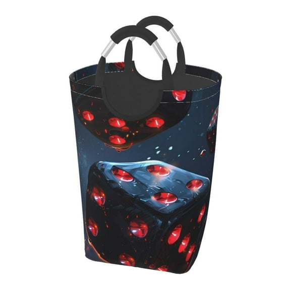 Lsque Cosmic Red Sparkle Dice Laundry Basket, Laundry Hamper, Dirty Clothes Hamper for Laundry, Collapsible, Waterproof Laundry Baskets with Aluminum Handles for Laundry, Dorm, Family