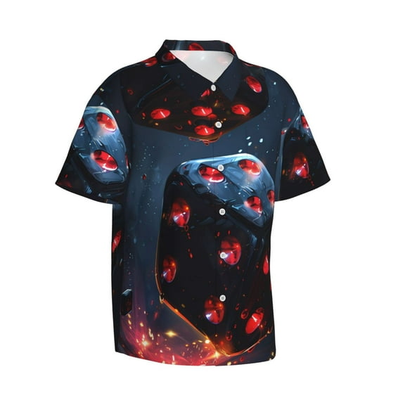 Lsque Cosmic Red Sparkle Dice pattern Hawaiian Shirt for Men, Unisex Summer Beach Casual Short Sleeve Button Down Shirts-Medium