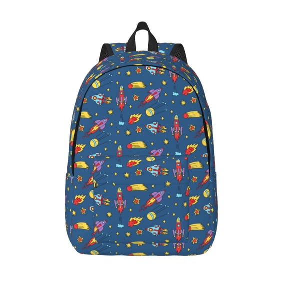 Lsque Cosmos Rockets Pattern Canvas Daypack, Durable Backpack, High-quality Versatile Backpack,Vintage Compact Backpack-Small