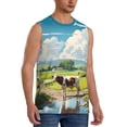 thumbnail image 1 of Lsque Countryside Farm Cow Print Men's Cotton Blend Sleeveless Muscle Shirts (S-3XL)- Moisture Wicking, Odor Protection, UPF 30+,Medium, 1 of 8