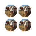 thumbnail image 1 of Lsque Countryside Flower Cow Pattern 4" Drink Coasters Set of 4, PVC Leather Absorbent Coasters, Table Coaster Set Decorative Coffee Cup Coasters Housewarming Gift -Octagon, 1 of 6