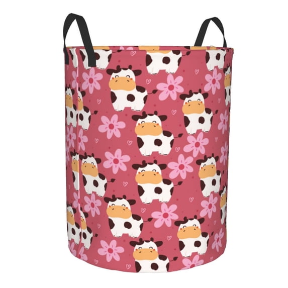 Lsque Cow And Flower pattern Laundry Hamper Basket, Tall Woven Rope Hamper Basket for Clothes, Lightweight Storage Basket, Collapsible Waterproof-Medium