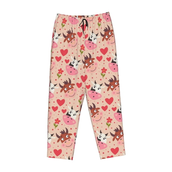Lsque Cow Flower And Heart Print Women's Pajama Pants, Lounge Pant - Comfortable Home Wear,Elastic Waistband, Stylish Design-Large