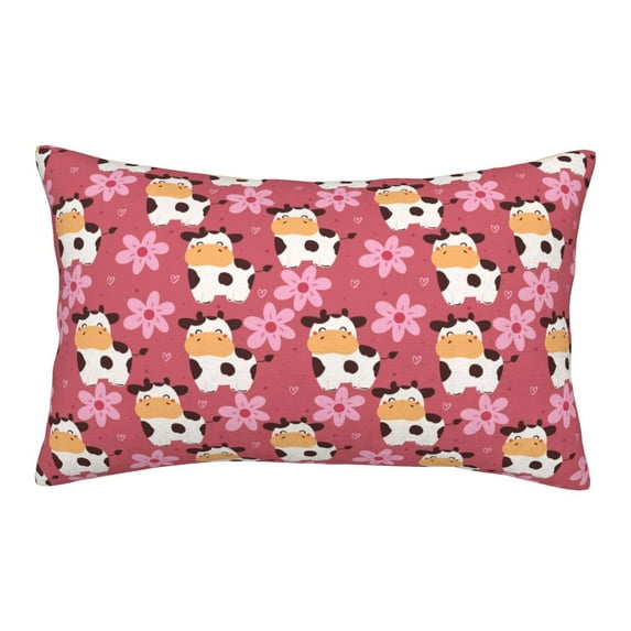 Lsque Cow And Flower Pattern Pillow Case – Soft & Cozy Throw Pillow Cover, Hypoallergenic Cushion Case for Sleeping Women with Envelope Closure-16"x24"