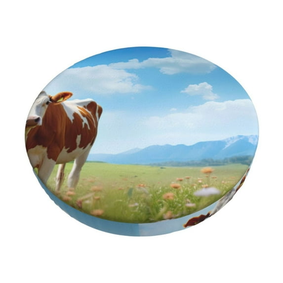 Lsque Cow Grazing Nature Pattern Round Bar chair cushion covers Velvet Fabric Premium Comfort Protects from Scratches and Stains for 14-17 Inch Chair-12 inch