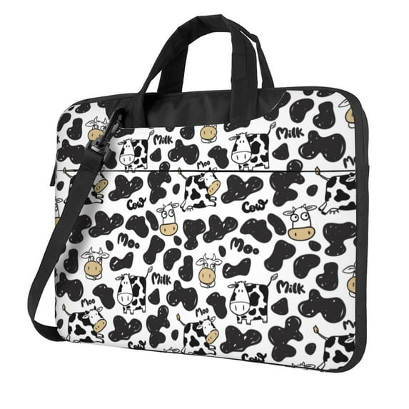 Lsque Cow Pattern Laptop Bag – Portable & Slim Single-Shoulder Computer Case with Adjustable Strap, Protective, Lightweight for 13”/14”/15.6” Laptops