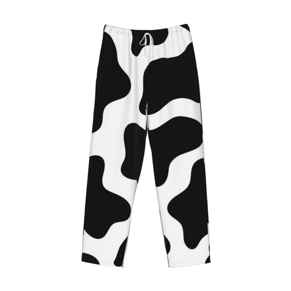 Lsque Cow Print Black White Print Men's Pajama Pants, Lounge Pant - Comfortable Home Wear,Elastic Waistband, Stylish Design-Small